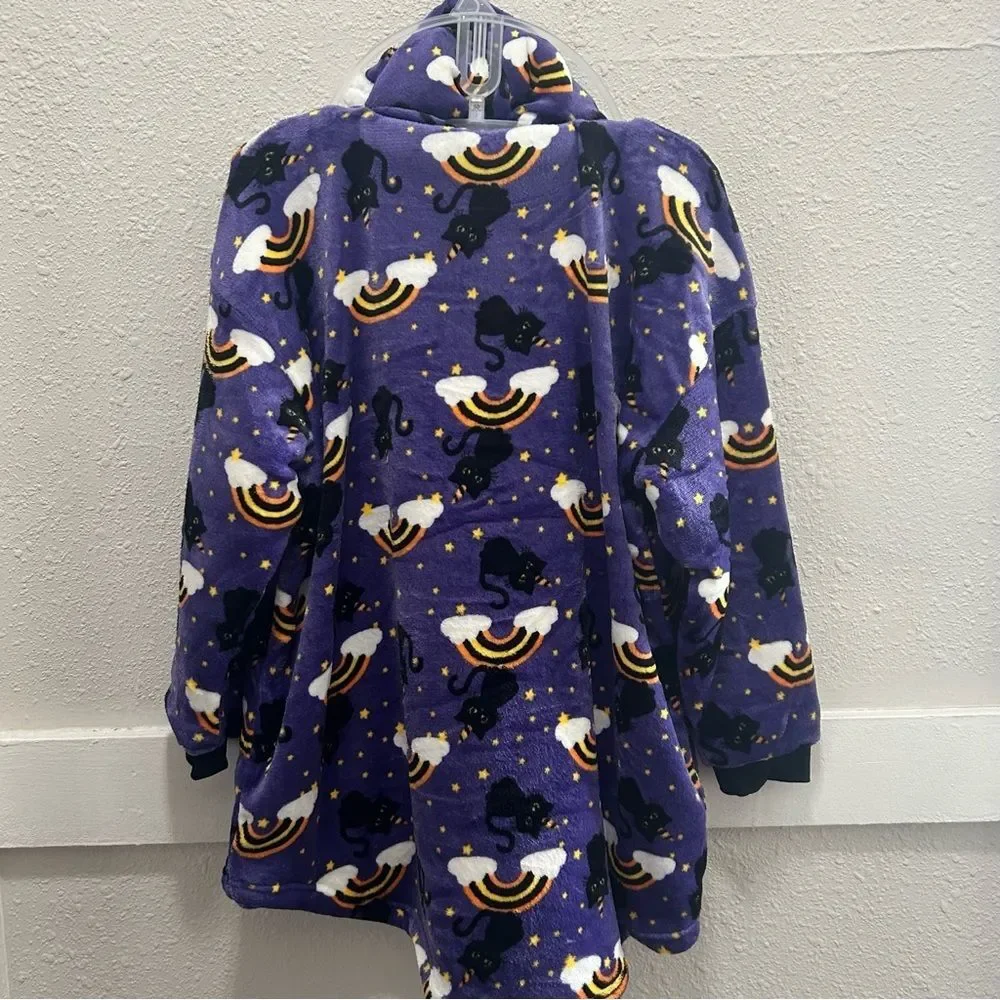 IMG Halloween Hooded Blanket Black Cat & Rainbow NEW Kids One Size